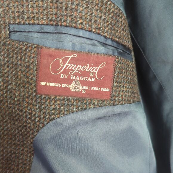Men's VTG Imperial Haggar Dark Grey Tweed Sports Coat 44" Wool 2 Button Blazer - Picture 12 of 14